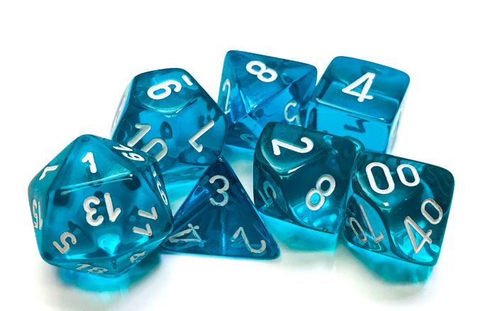 Set X7 Dados Chessex Translucent Polyhedral Teal/White