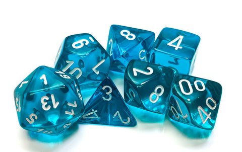 Set X7 Dados Chessex Translucent Polyhedral Teal/White