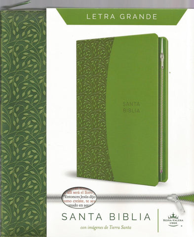 Biblia Reina Valera Tamaño Y Letra Grande Piel Verde Con Cremallera