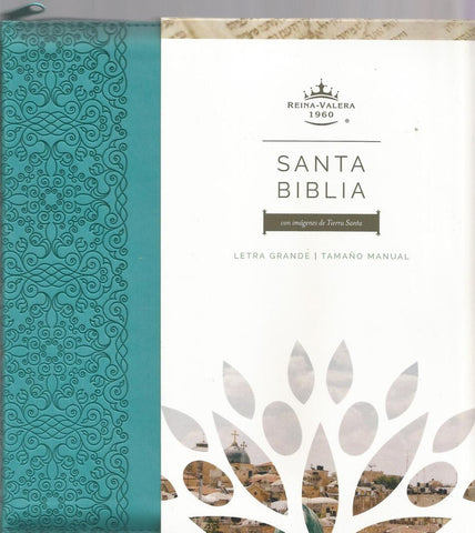 Biblia Reina Valera Letra Grande. Símil Piel Aguamarina, Cremallera